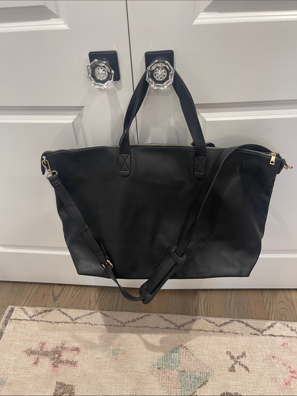 Sole Society Black Leather-Look Weekender with Removable Strap